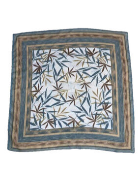 Liz Claiborne square sheer scarf blue and browns leaf pattern with a border